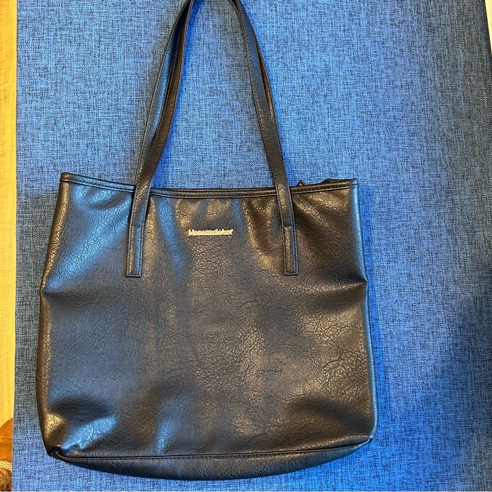 Montana West Faux Black Leather Tote Bag with matching zipper pouch NWT